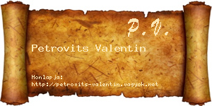 Petrovits Valentin névjegykártya
